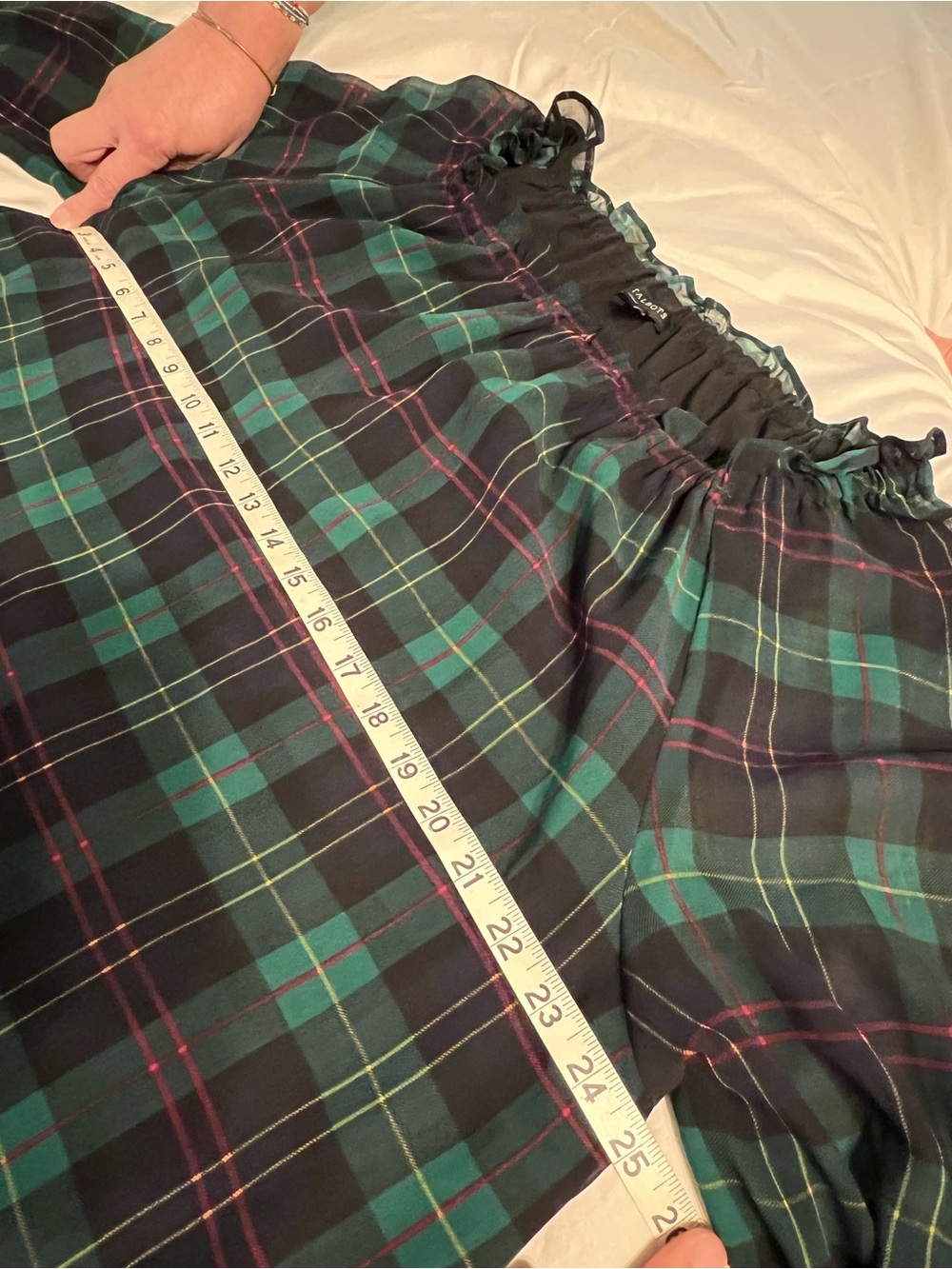 Talbots Black and Green Plaid Off-Shoulder Blouse - Picture 4 of 6